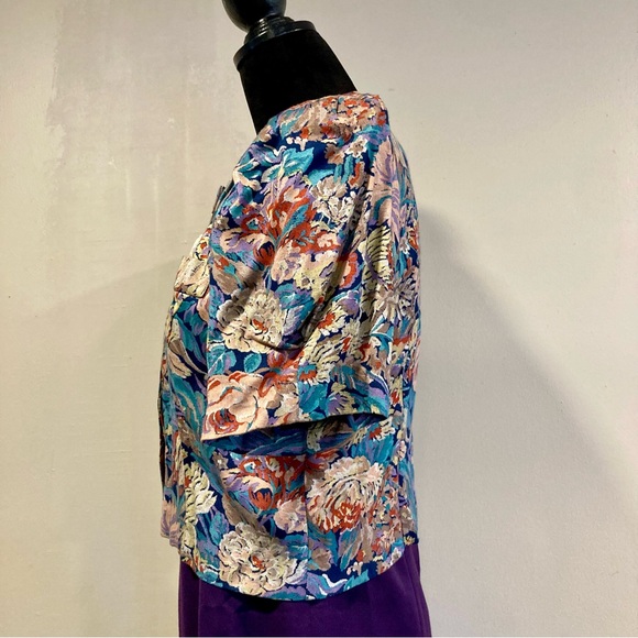 Vintage Late 80s/Early 90s Floral Cropped Women’s Short Sleeved Jacket Medium - Picture 6 of 13